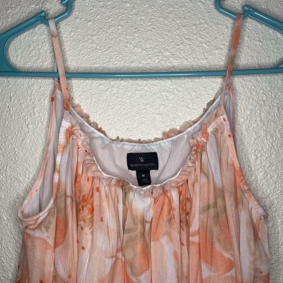 Worthington Womens Dressy Tank Top Lined Pleated Shirt Coral Floral Size M - Picture 4 of 7
